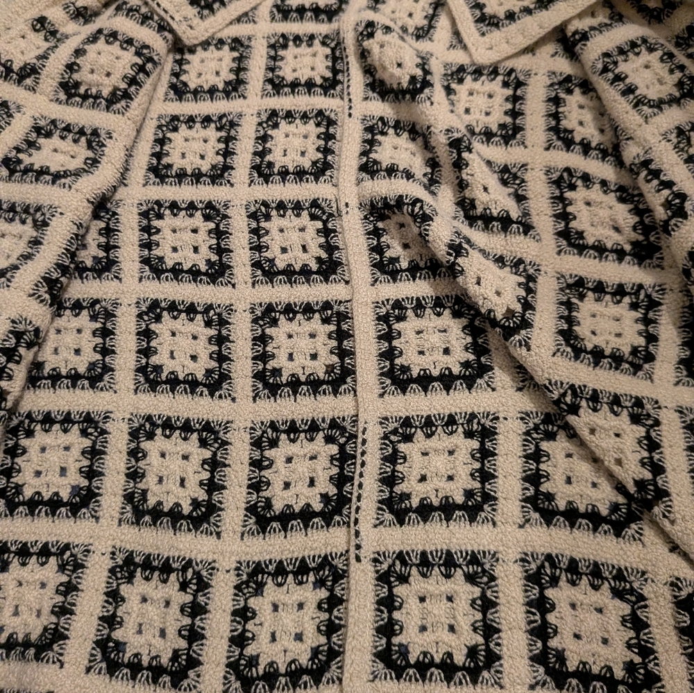 Sumwon Granny Square Black And Tan Cardigan/Button Down Shirt M - Picture 7 of 9